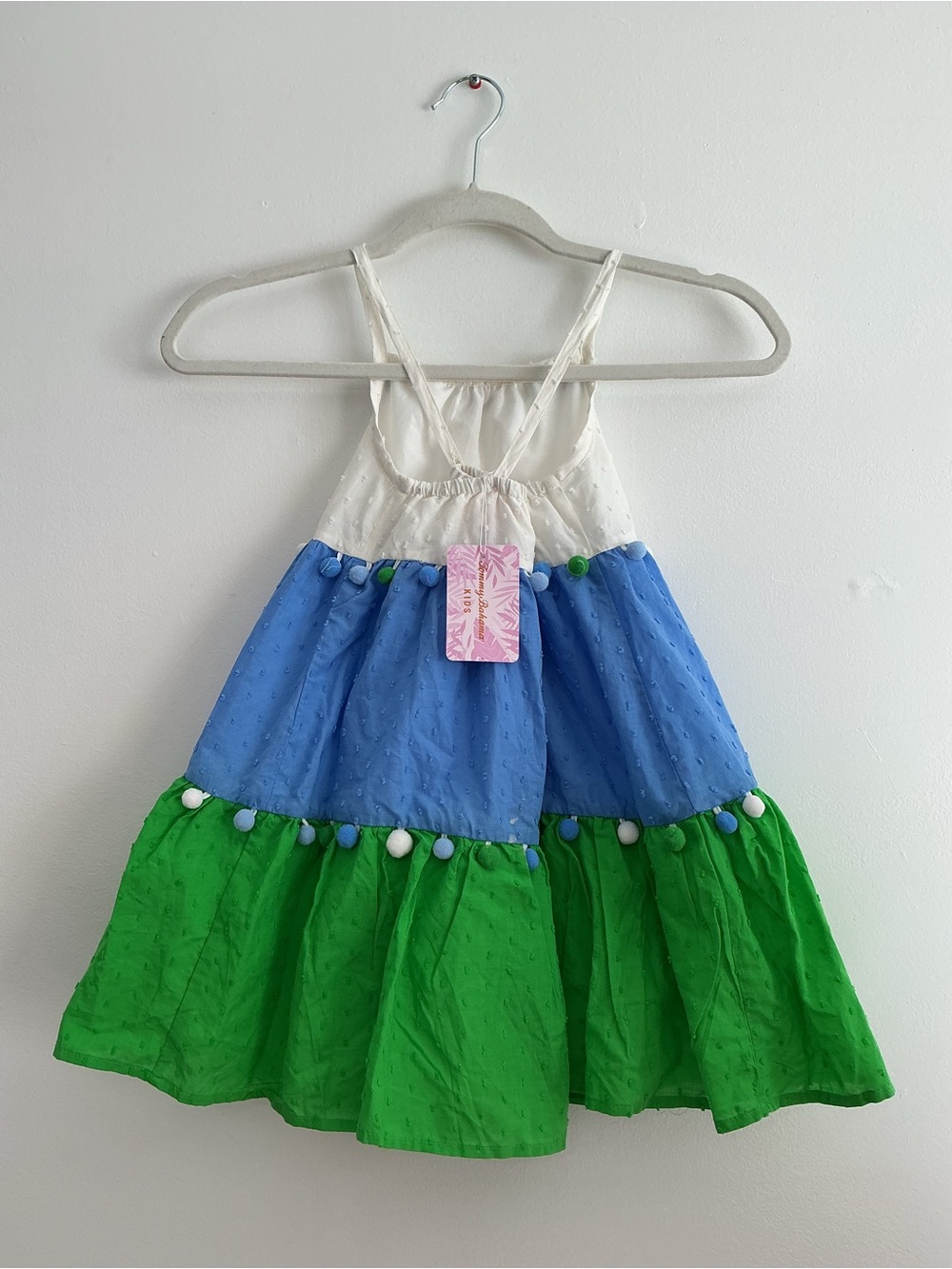 Tommy Bahama White, Blue & Green Pom Pom Tiered Sundress - Picture 2 of 5